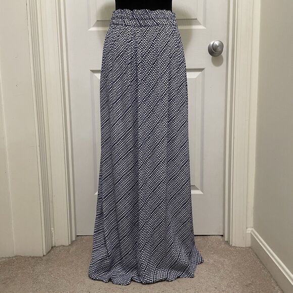Ann Taylor LOFT Maxi Skirt Button Front Drawstring Navy Blue & White Womens Sz 2 - Picture 3 of 10